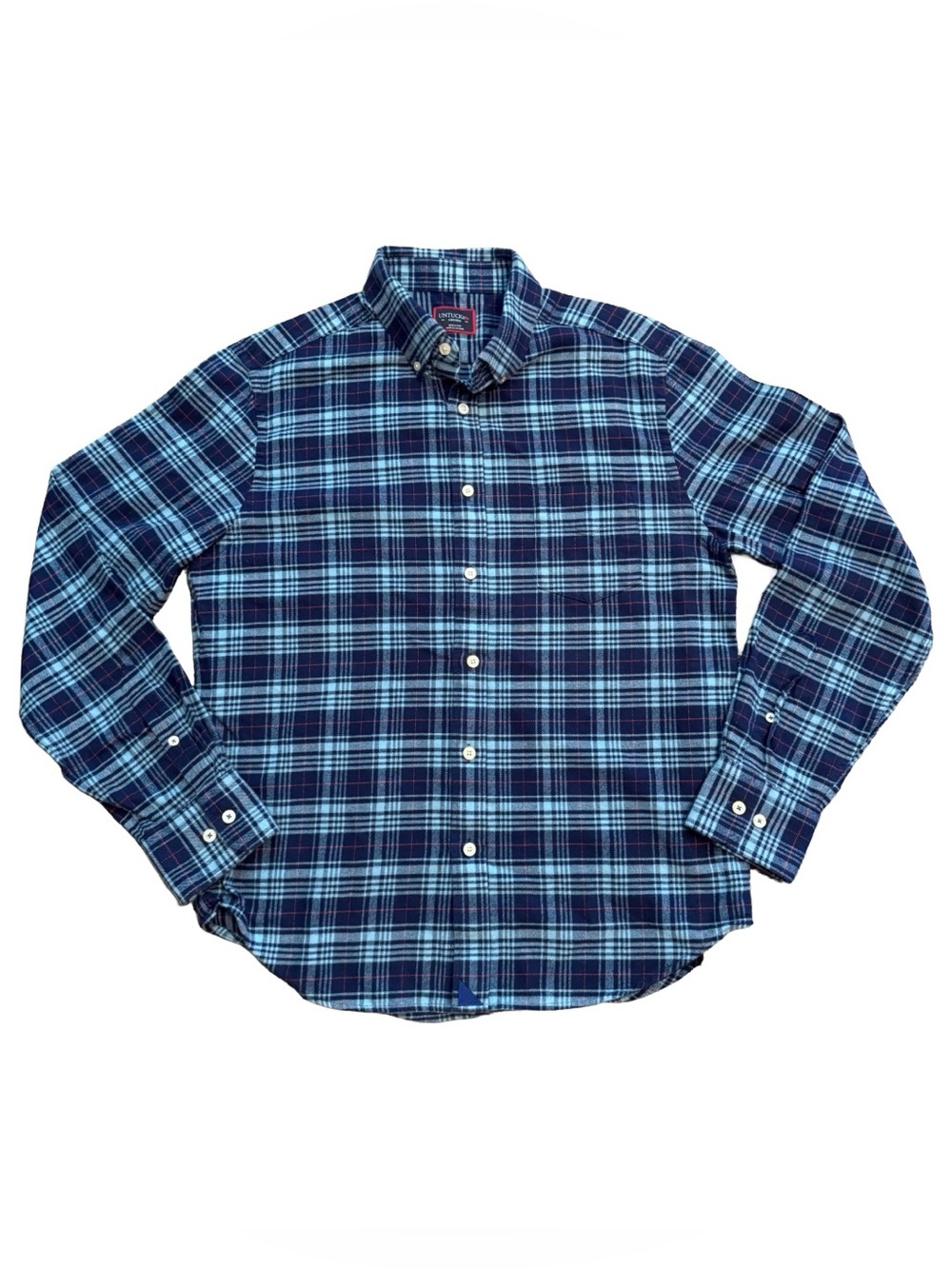 UNTUCKit Shirt Mens Medium Blue Flannel Plaid Button Up Check Casual Classic
